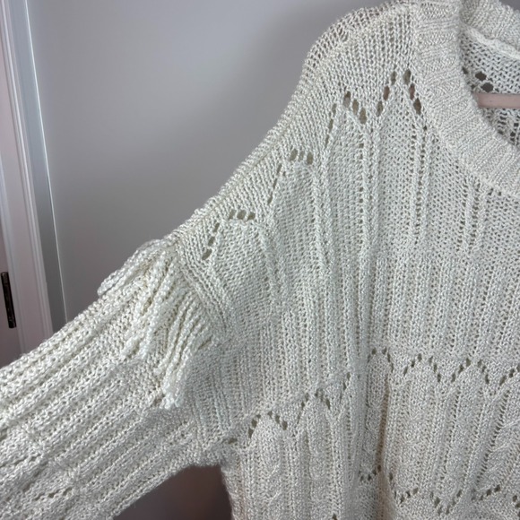 Old Navy Beige Fringe Open Knit Long Sleeve Pullover Sweater Womens XXL Western - Picture 2 of 10